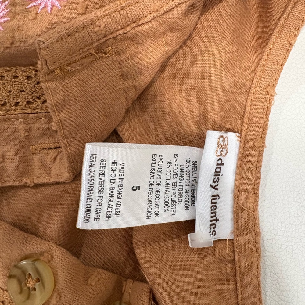 Daisy Fuentes Tan Textured Dress with Pink Floral Embroidery - Picture 3 of 3